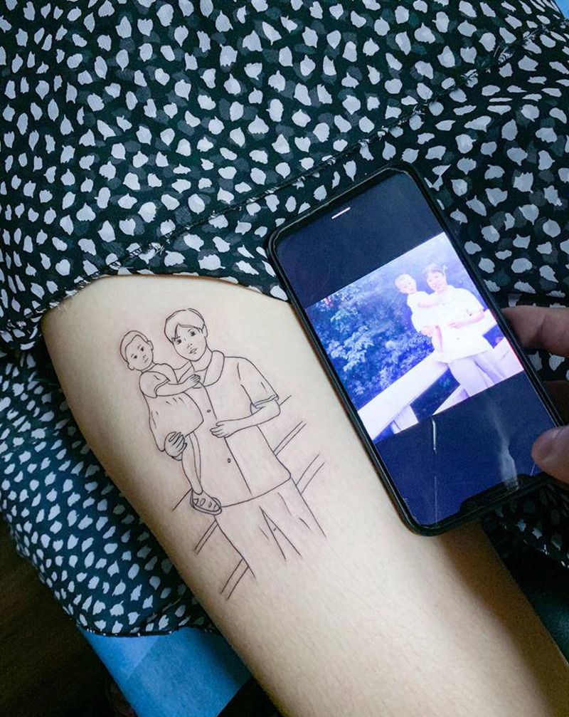 简笔画纹身图片_腿部纹身图案