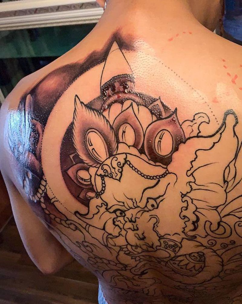 象神纹身图片_背部纹身图案