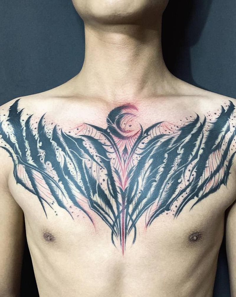花胸纹身图片_胸部纹身图案