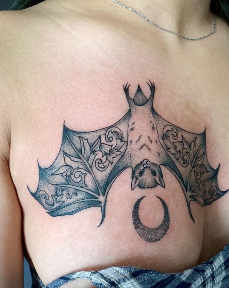 蝙蝠纹身图片_胸部纹身图案