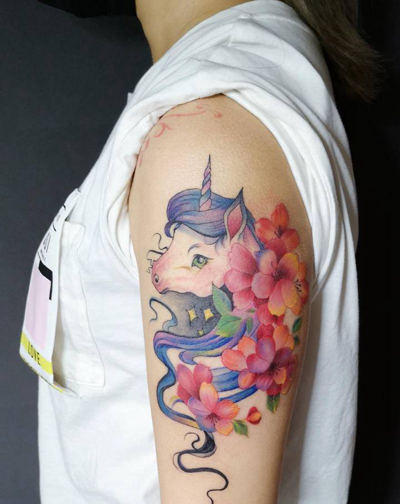 独角兽纹身图片_手臂纹身图案