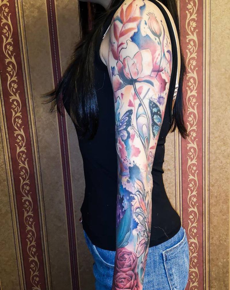 水彩纹身图片_手臂水彩纹身图案