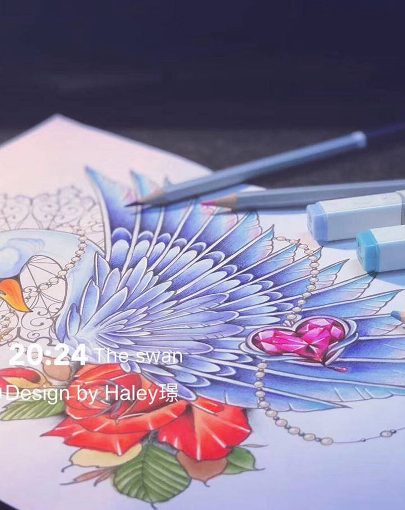 [遮盖]天鹅纹身图片_腿部New School纹身图案