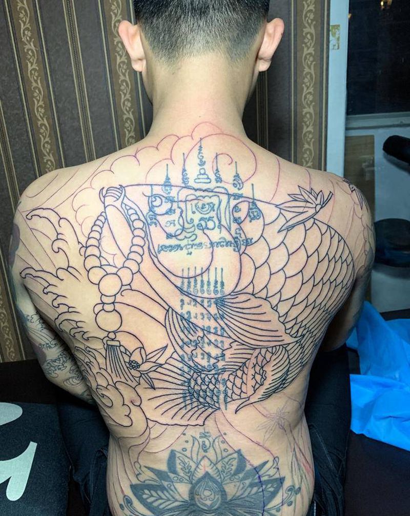 旧图覆盖纹身图片_背部老传统纹身图案