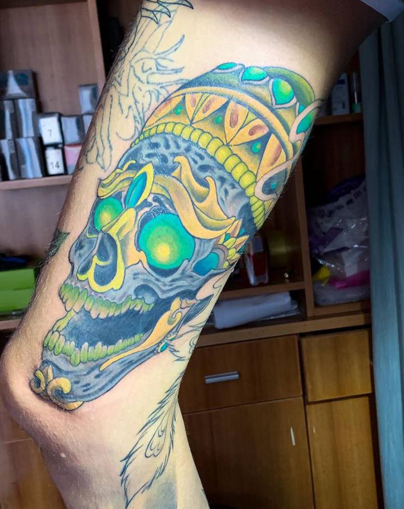 嘎巴拉纹身图片_腿部纹身图案