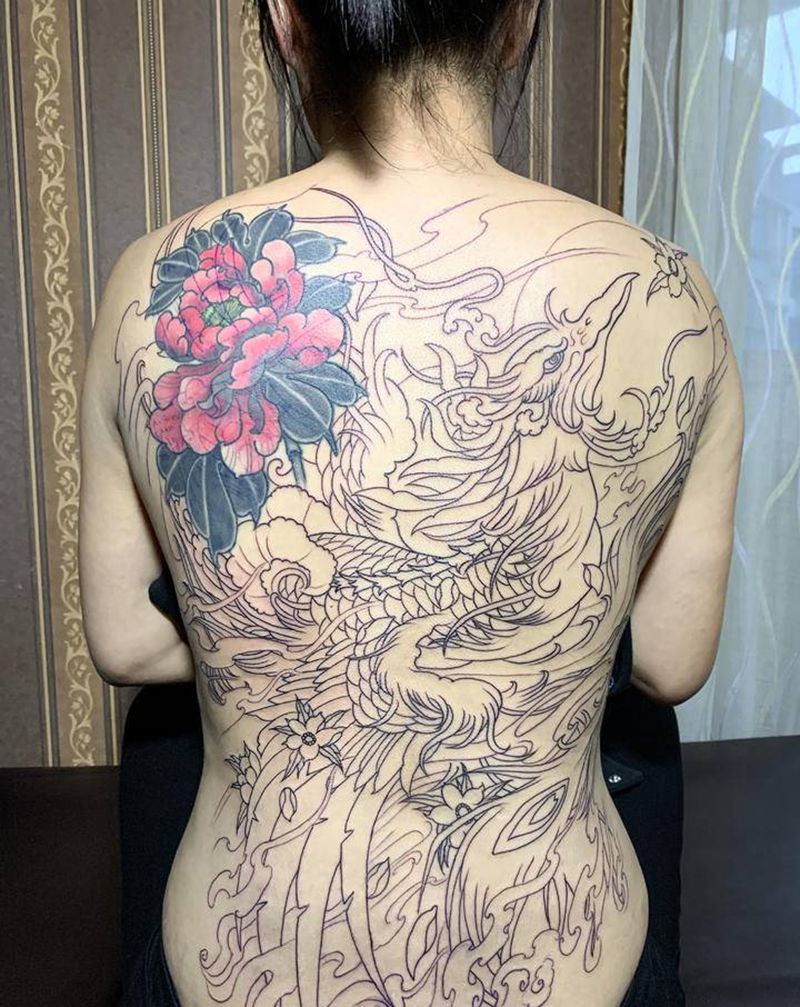 满背纹身图片_背部新传统纹身图案