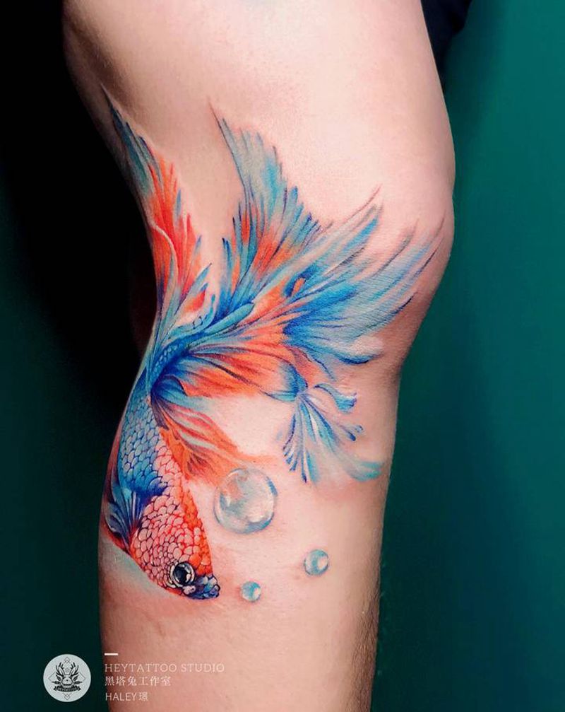 鱼纹身图片_腿部纹身图案