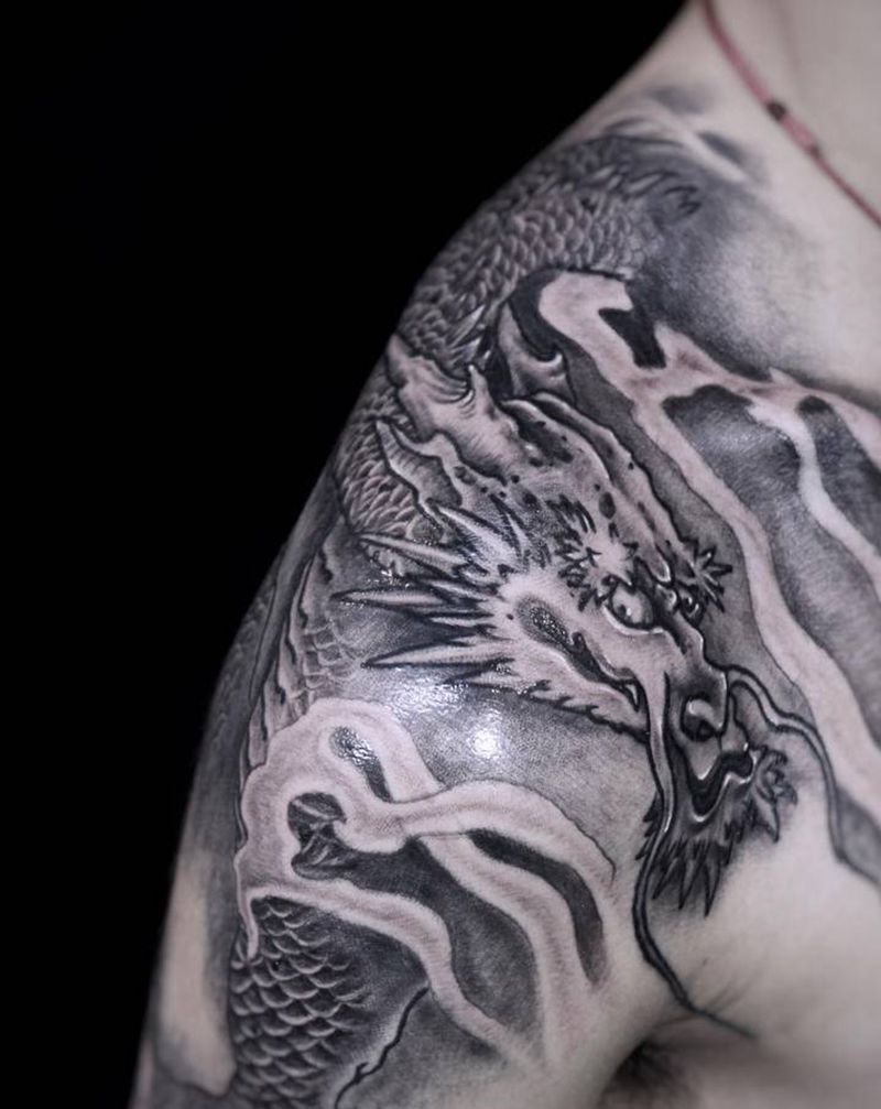 唤雨纹身图片_肩部新传统纹身图案