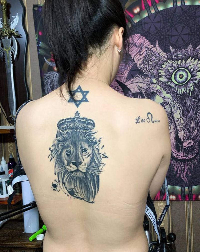 狮子纹身图片_背部纹身图案