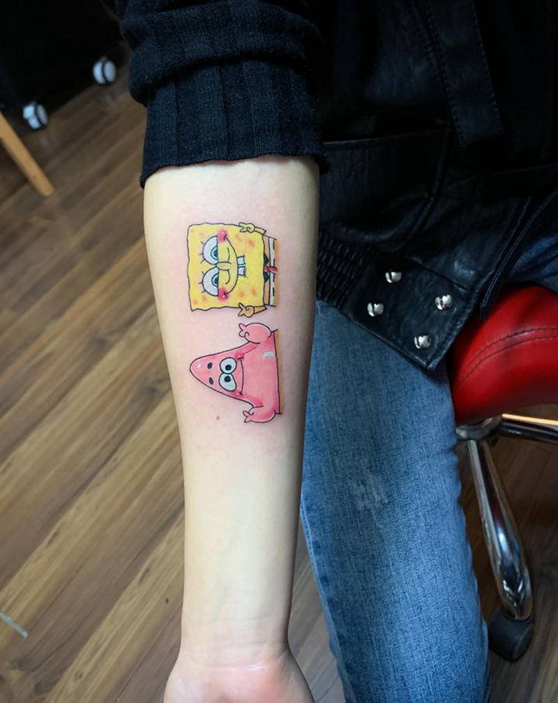 海绵宝宝纹身图片_手臂纹身图案