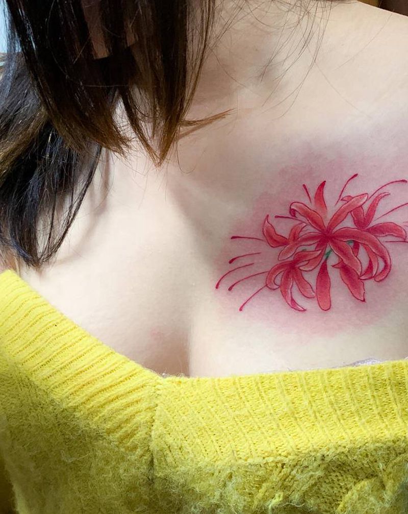 彼岸花纹身图片_胸部纹身图案