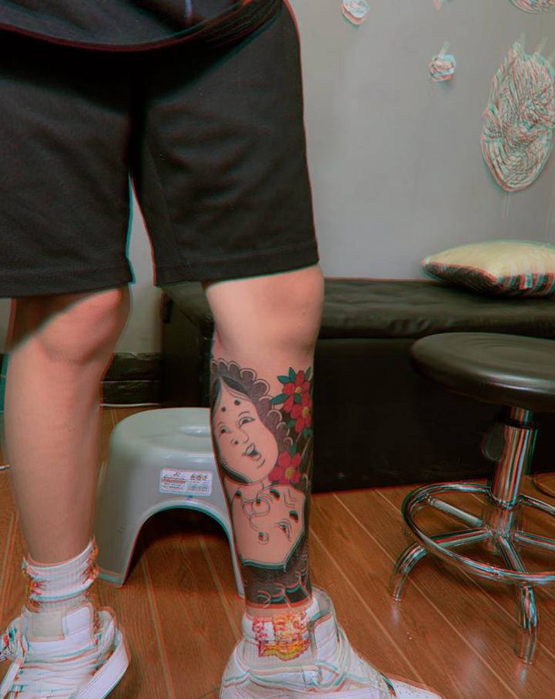 老传统纹身图片_腿部老传统纹身图案