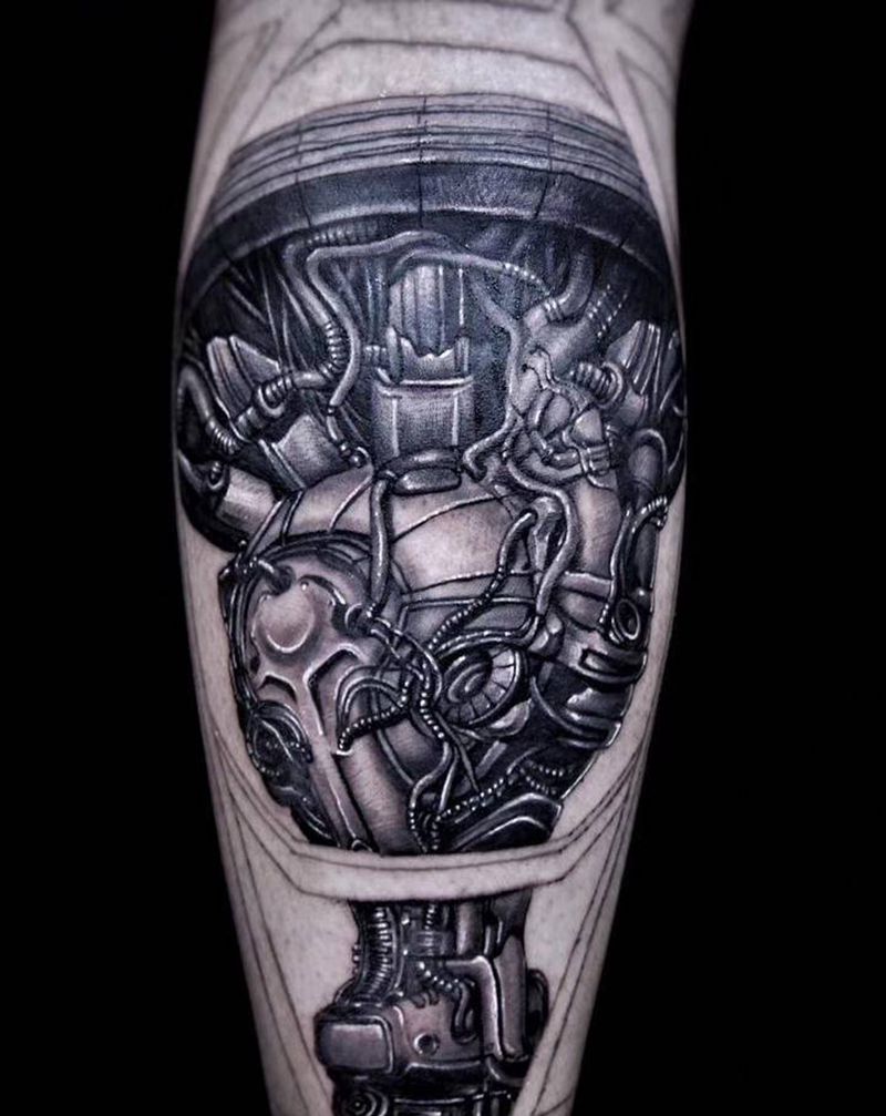 蒸汽时代纹身图片_腿部欧美写实纹身图案