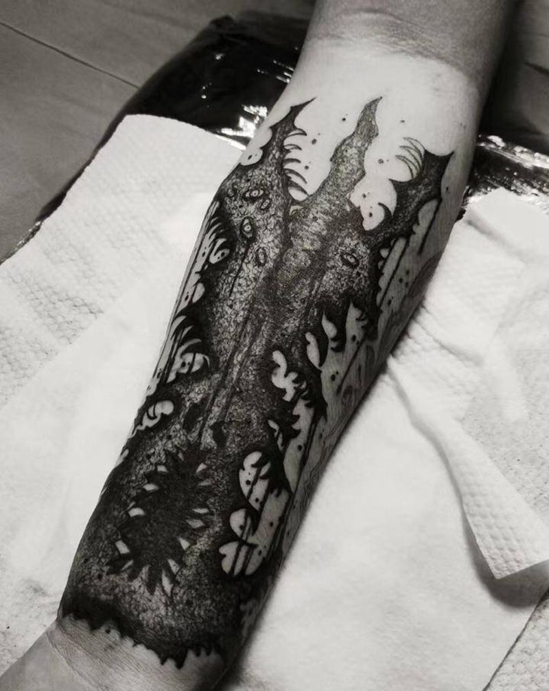 即兴手绘暗黑遮盖纹身图片_手部不规则纹身图案