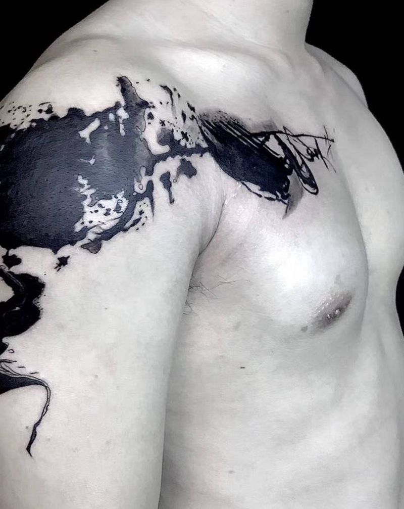 泼墨纹身图片_手臂水墨纹身图案