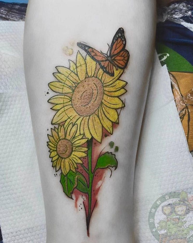 向日葵纹身图片_水彩纹身图案