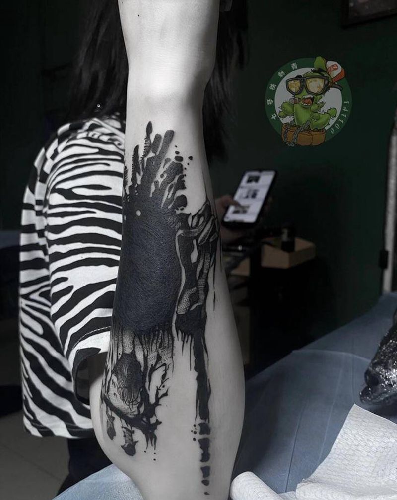 鱿鱼遮盖纹身图片_水墨纹身图案