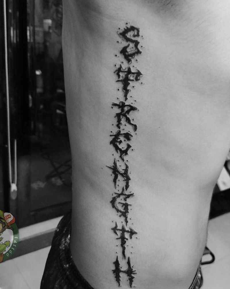 手写体纹身图片_腰部纹身图案