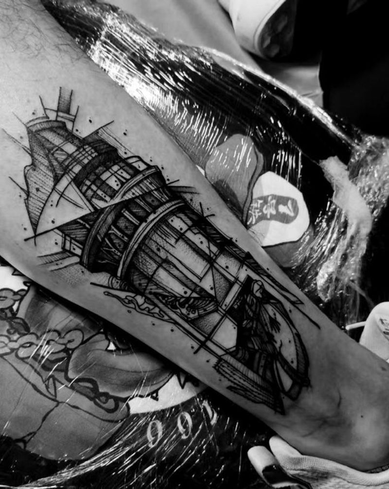 设计 沙漠与海纹身图片_腿部纹身图案