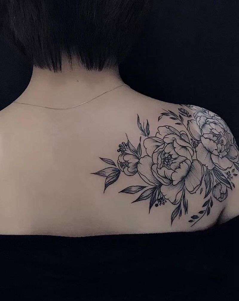 肩花纹身图片_肩部纹身图案