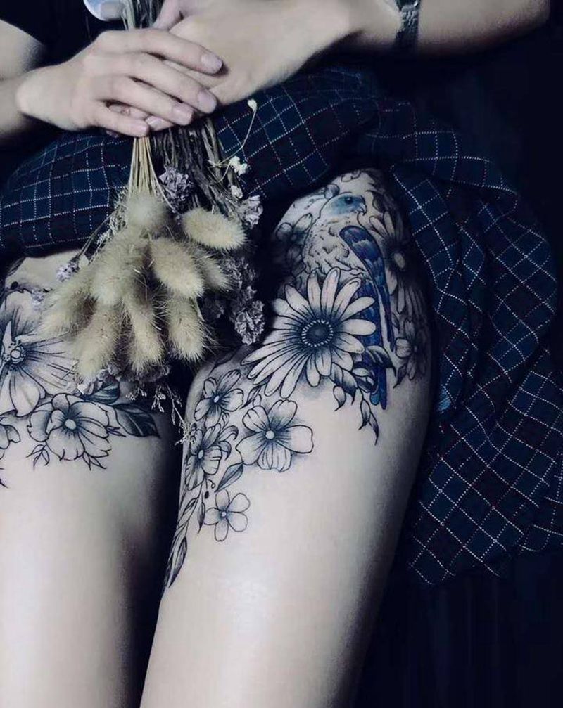 设计 疤痕遮盖纹身图片_腿部纹身图案