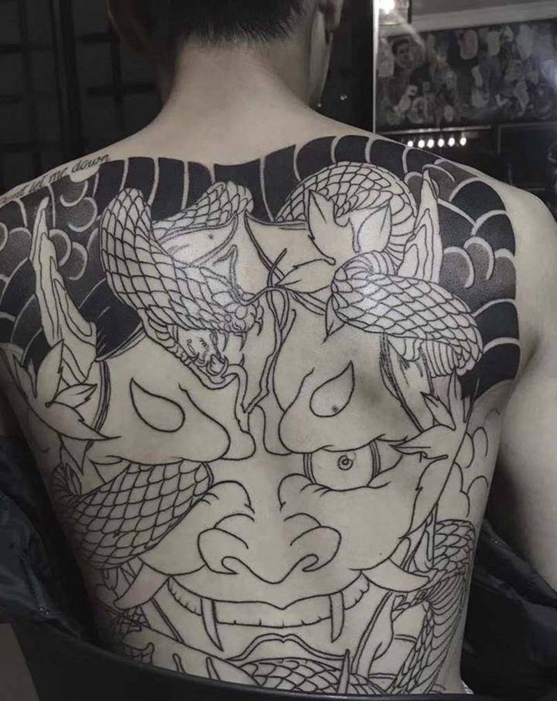 未完般若纹身图片_背部老传统纹身图案