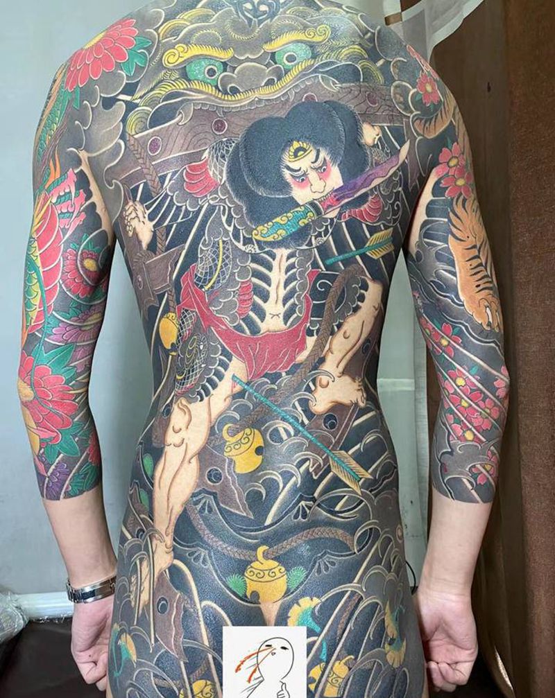 张顺破水门纹身图片_手臂背部老传统纹身图案