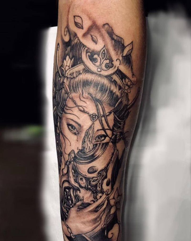 艺伎纹身图片_手臂艺伎纹身图案