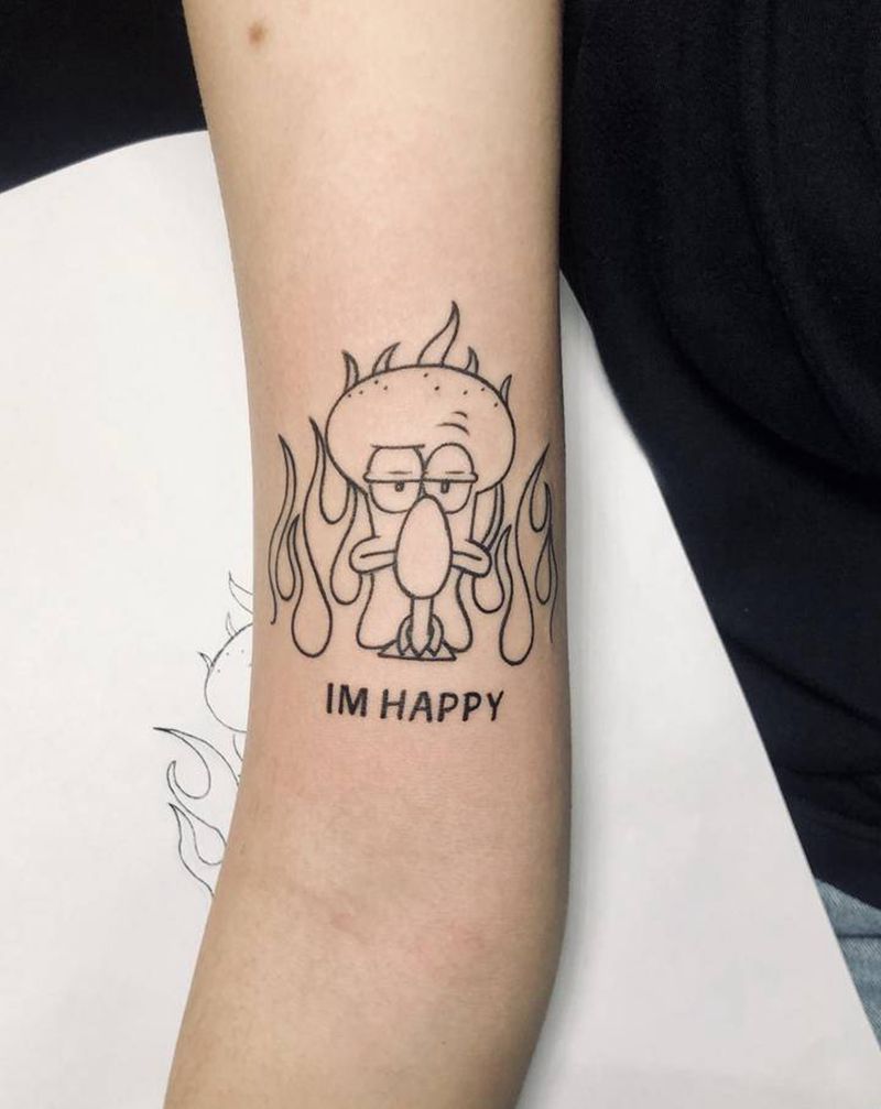 开心章鱼哥纹身图片_手臂纹身图案