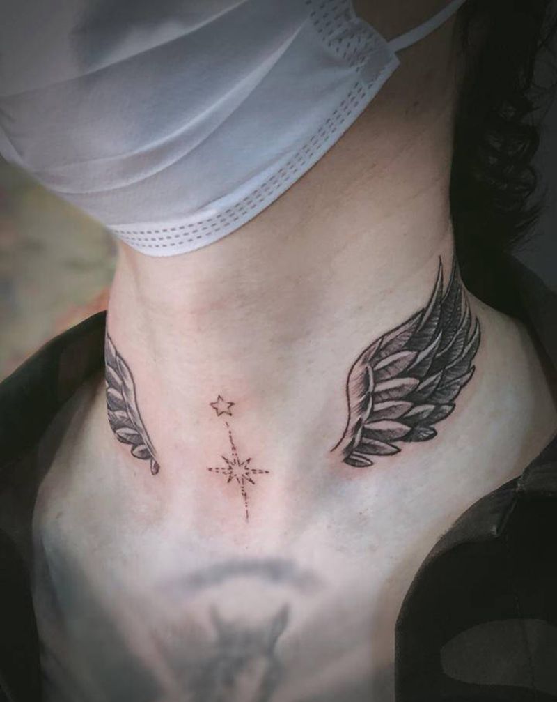 颈部翅膀纹身图片_颈部翅膀纹身图案