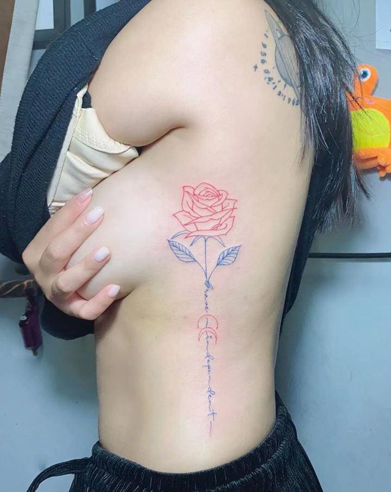 玫瑰花纹身图片_腰部纹身图案