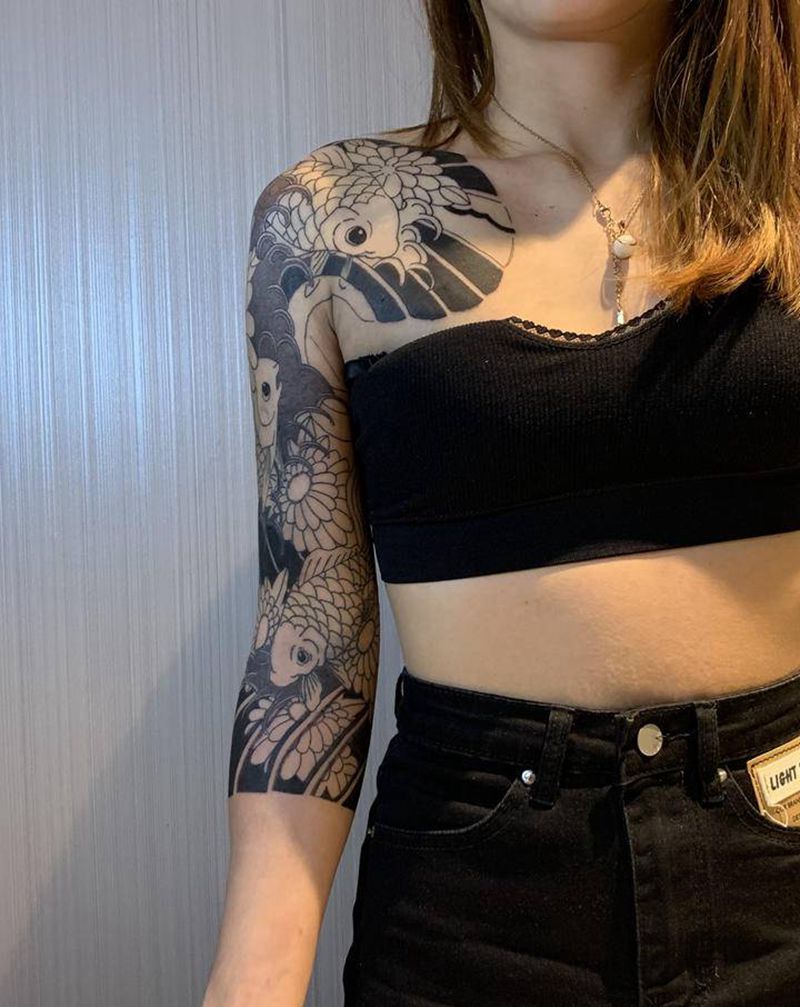 好多鱼纹身图片_手臂老传统纹身图案