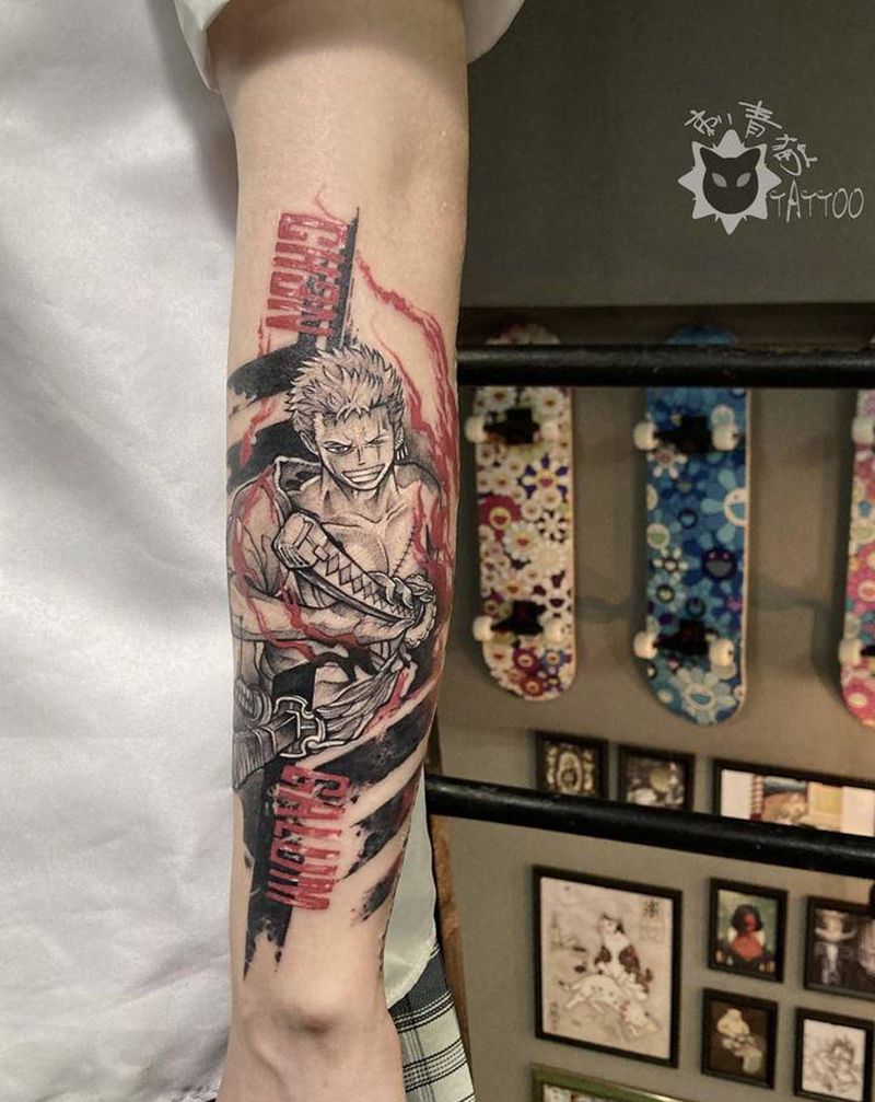罗罗诺亚.索隆纹身图片_手部手臂New School海贼王索隆纹身图案