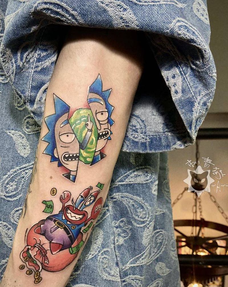 瑞克和蟹老板纹身图片_手部手臂New SchoolOld School瑞克蟹老板动漫纹身图案