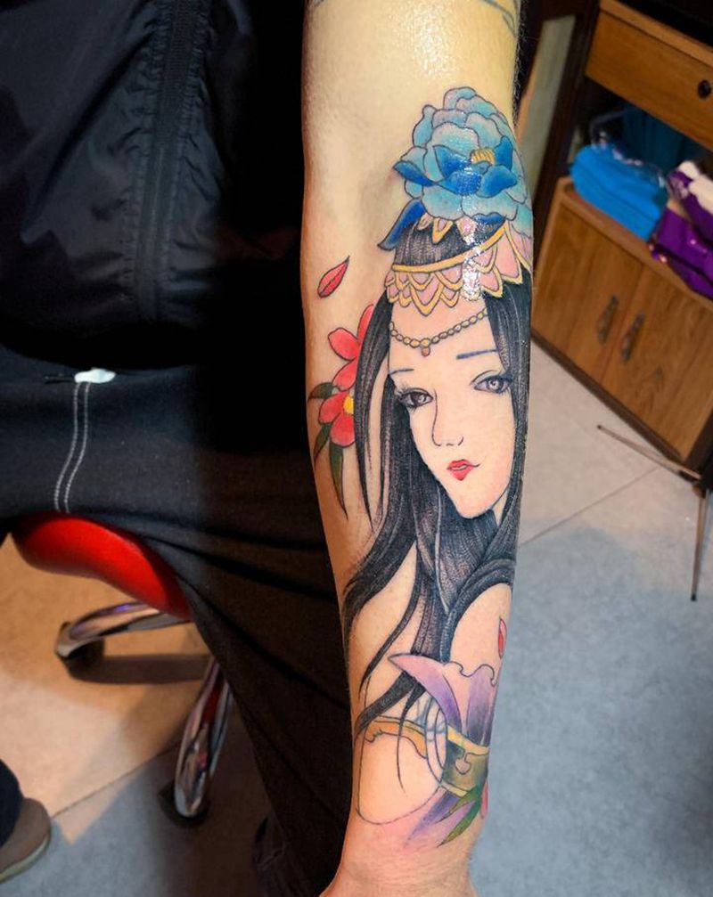 艺妓纹身图片_手臂新传统纹身图案