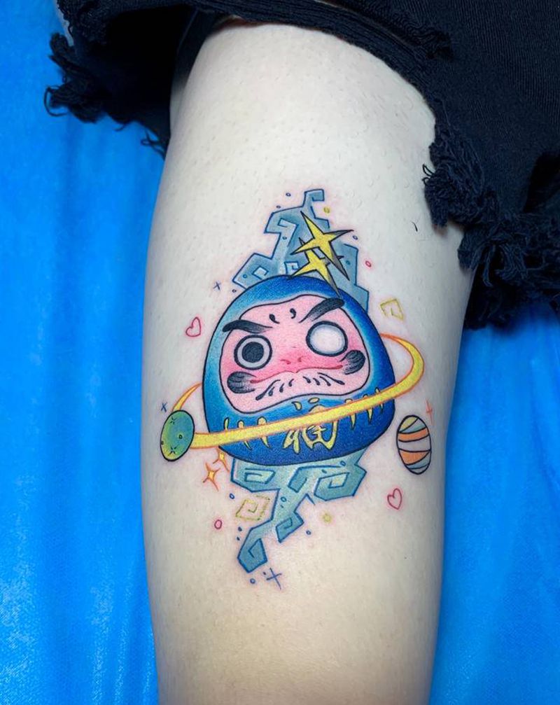 达摩蛋纹身图片_腿部新传统水彩纹身图案