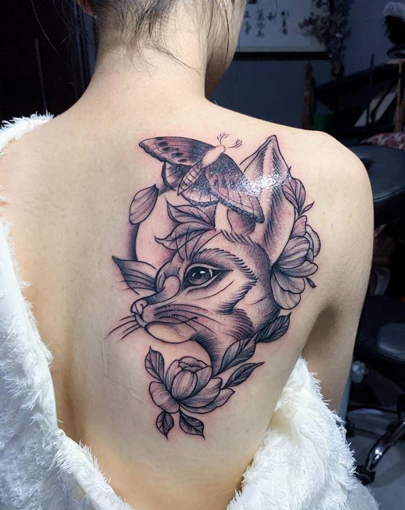 狐狸纹身图片_背部新传统纹身图案