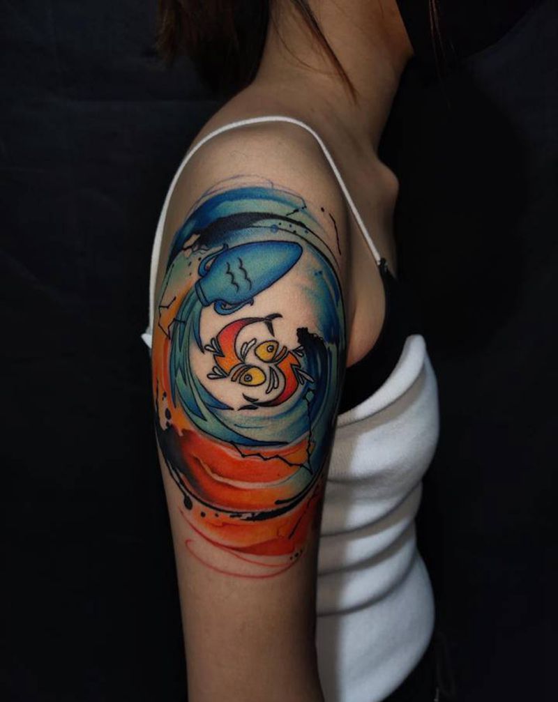 驻店纹身师雪妃修改添加作品纹身图片_手臂水彩纹身图案