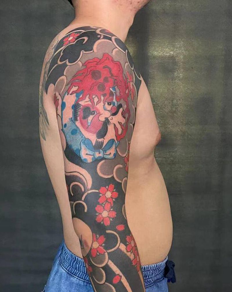 阿多福 吹火男七分纹身图片_老传统纹身图案