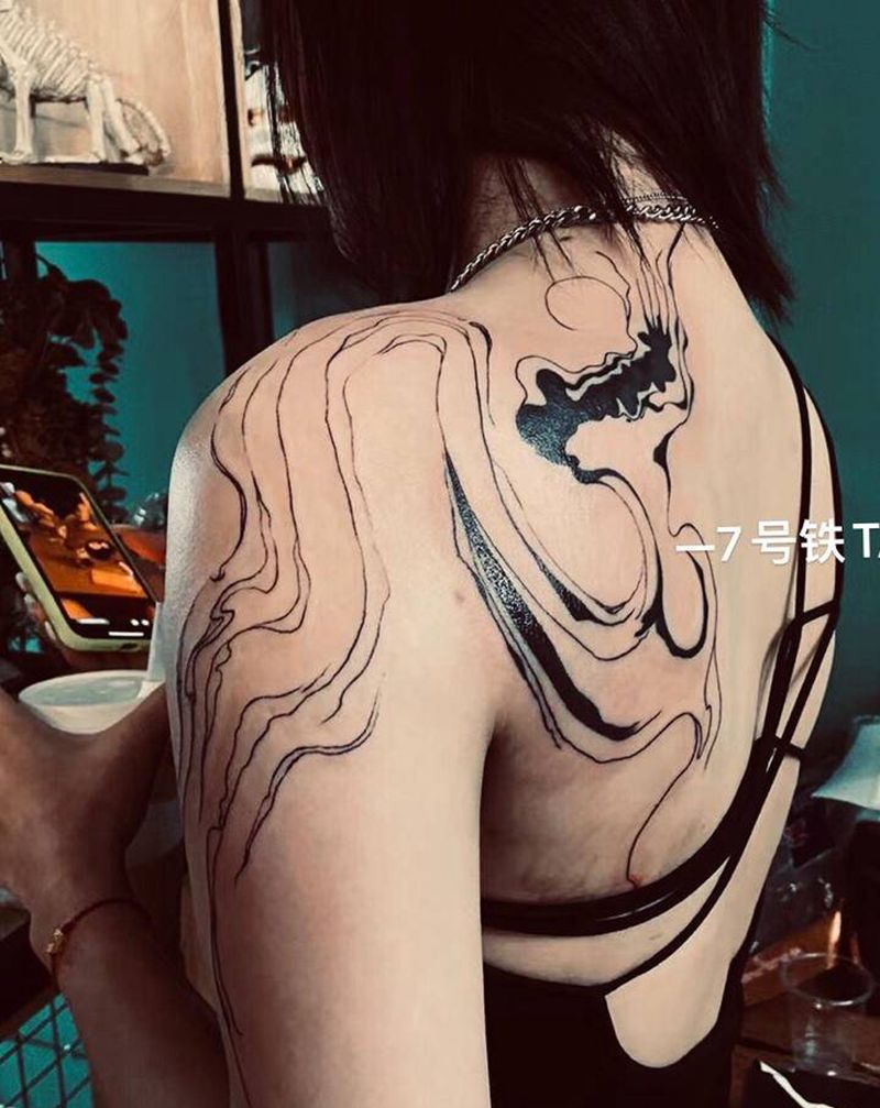 无定义遮盖纹身图片_肩部水墨纹身图案