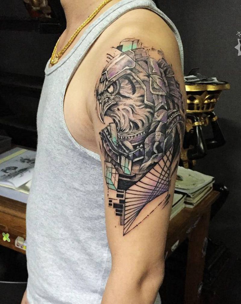 荷鲁斯纹身图片_手部手臂点刺几何鹰神老鹰荷鲁斯纹身图案