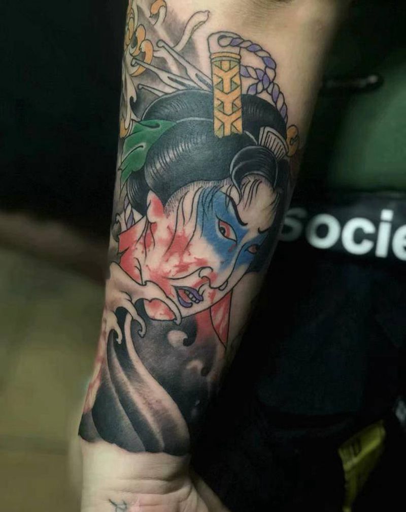 艺妓纹身图片_手臂老传统新传统纹身图案