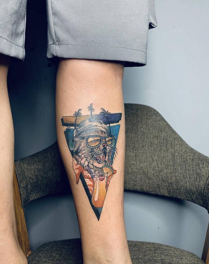 卡通纹身图片_腿部New School纹身图案