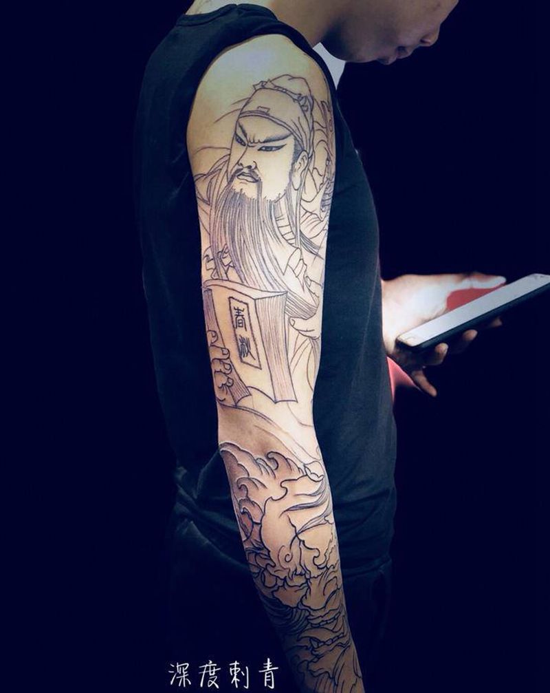 花臂线条纹身图片_手臂纹身图案