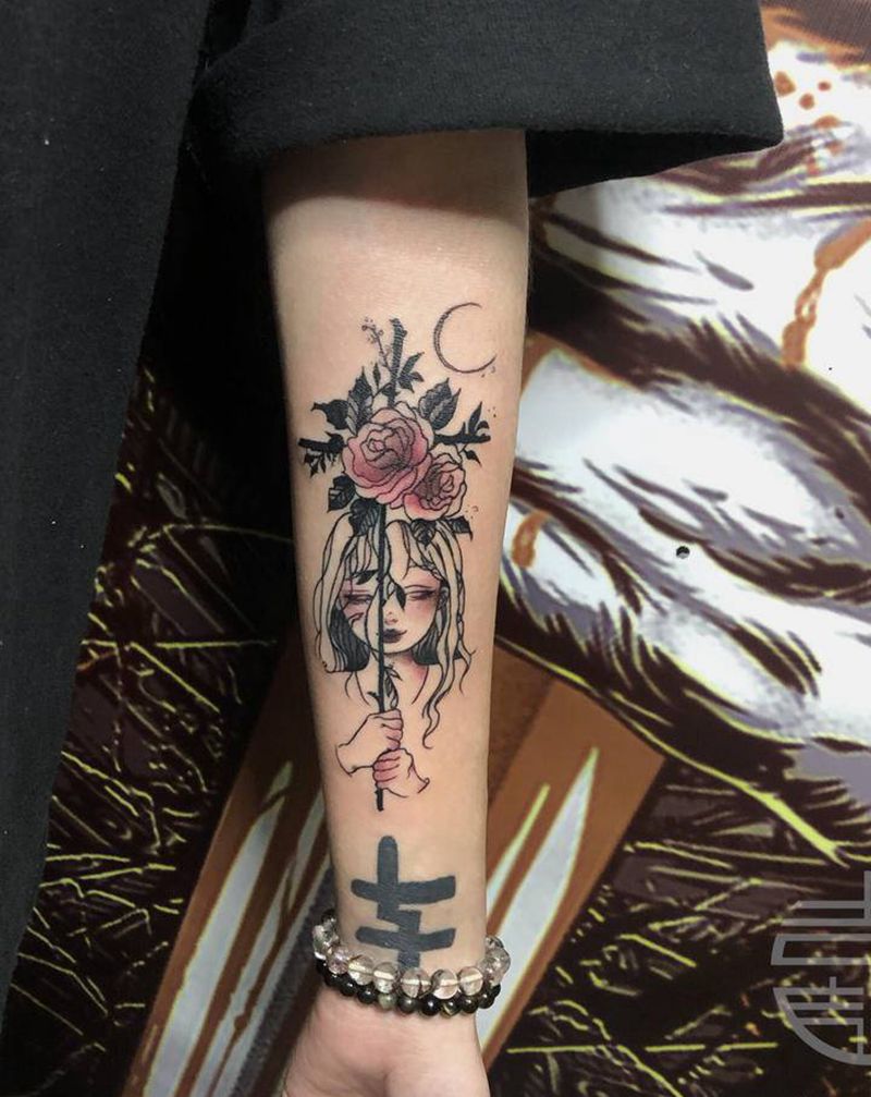 线条女郎纹身图片_手部纹身图案