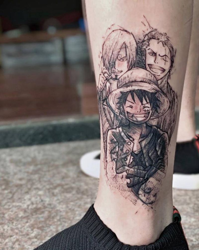 【海贼王】纹身图片_脚部腿部点刺纹身图案