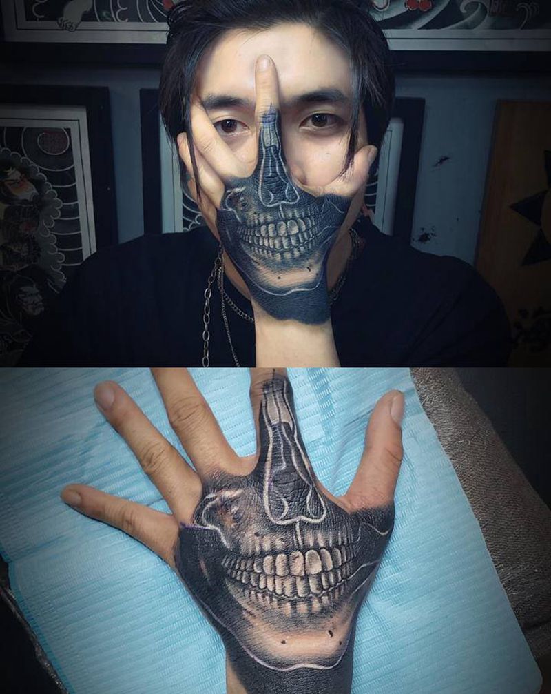 写实☠️纹身图片_手部欧美写实纹身图案