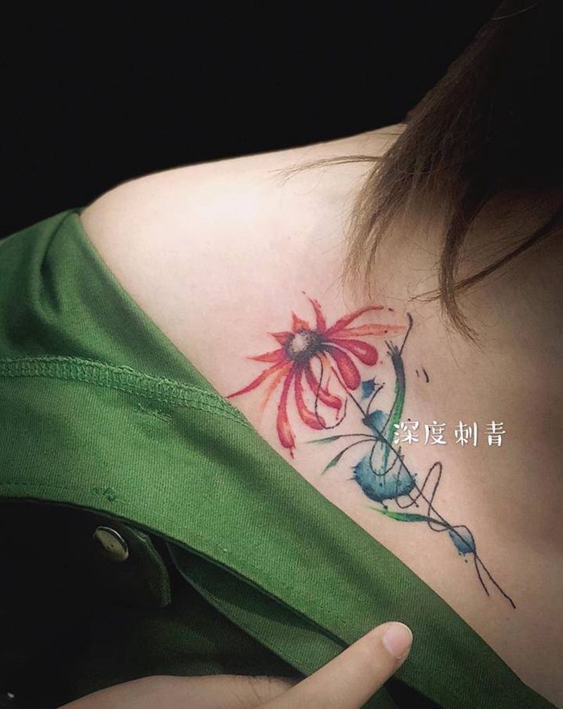 泼墨纹身图片_肩部水彩纹身图案