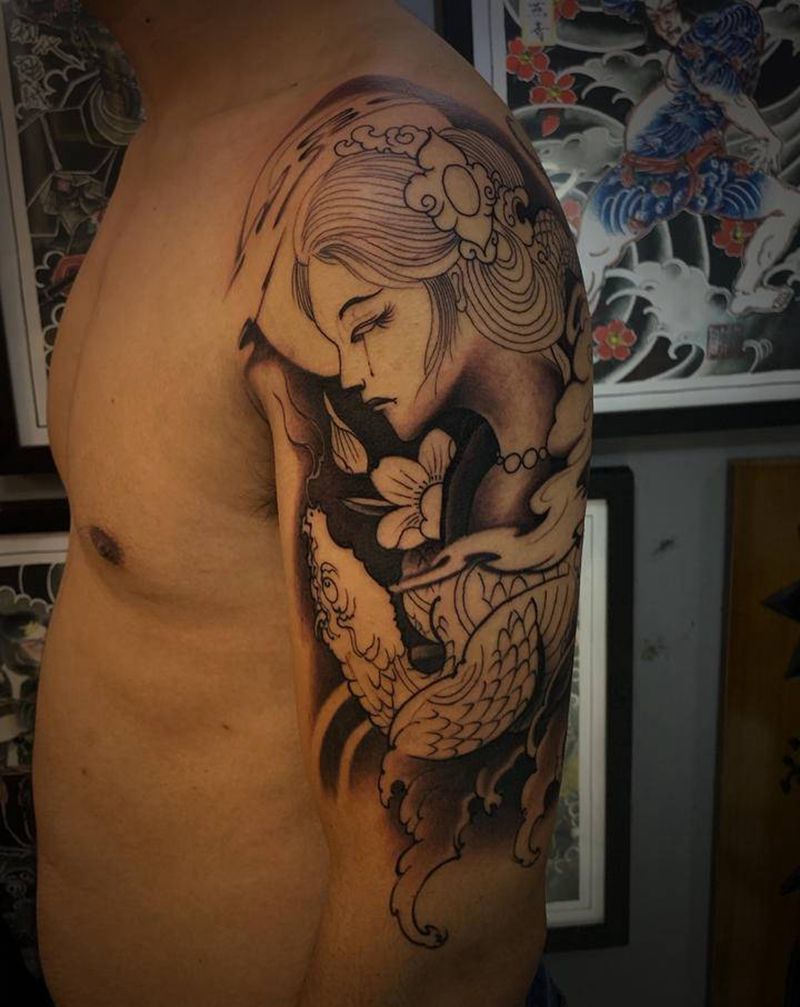 艺妓纹身图片_手臂新传统纹身图案