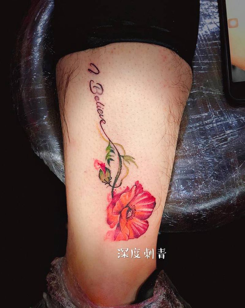 水彩纹身图片_腿部水彩纹身图案